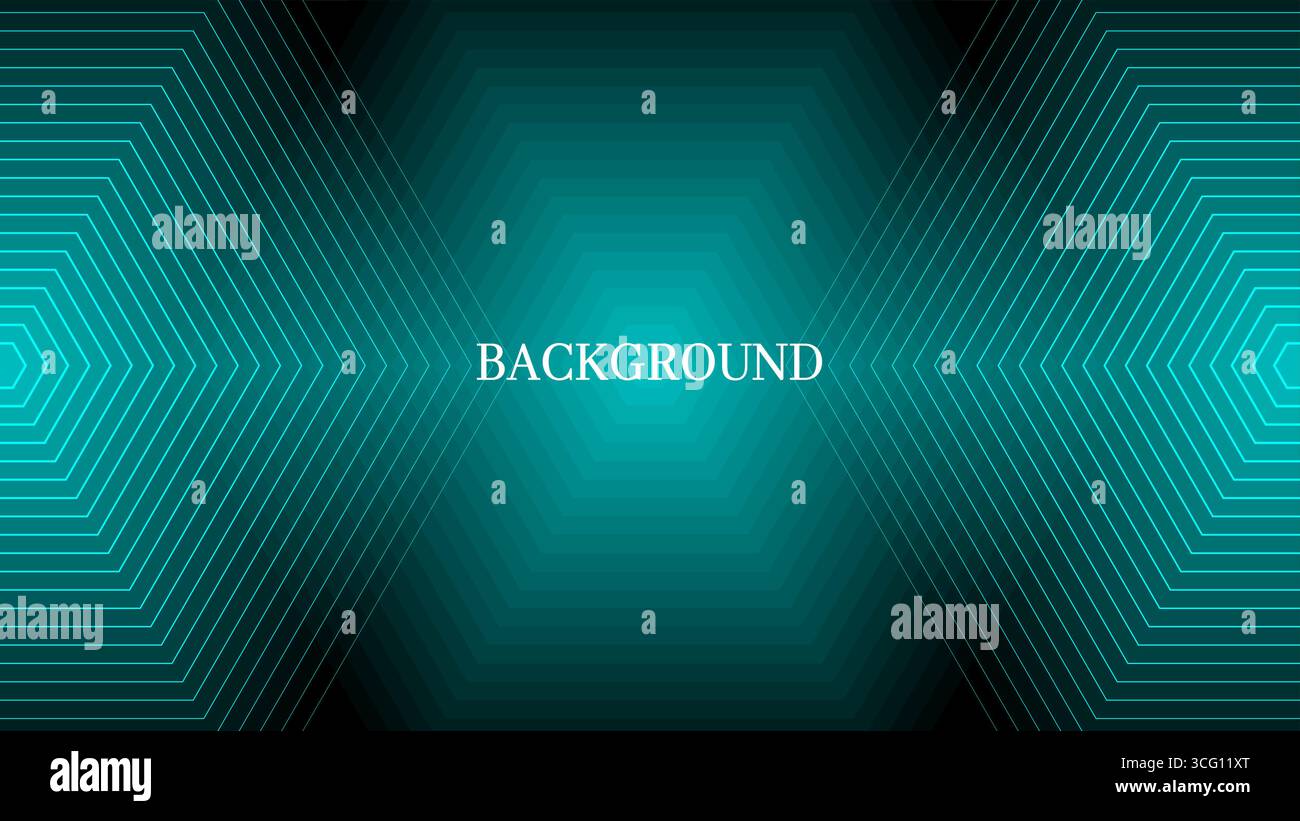 Black abstract background with teal green triangular pattern, modern geometric texture, diagonal rays and angles, hexagons Stock Vector