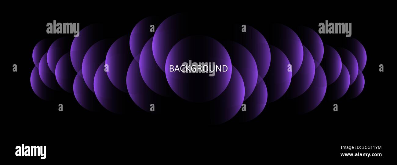 Black abstract banner with purple gradient bubbles. Background template. Vector illustration Stock Vector
