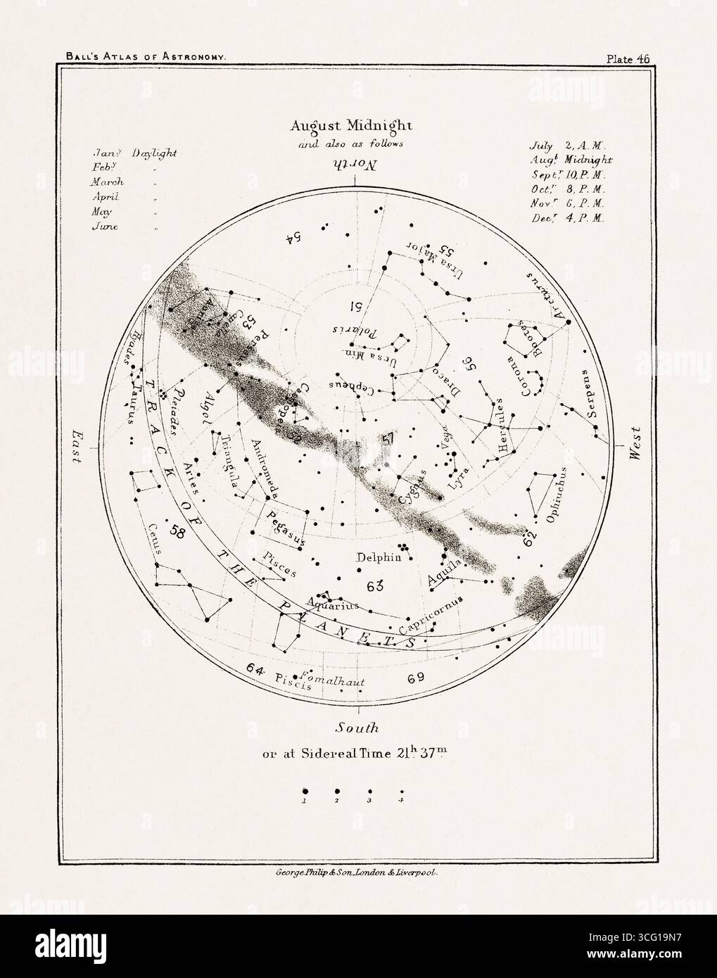 Antique Star map, astronomy illustration from a book on celestial ...