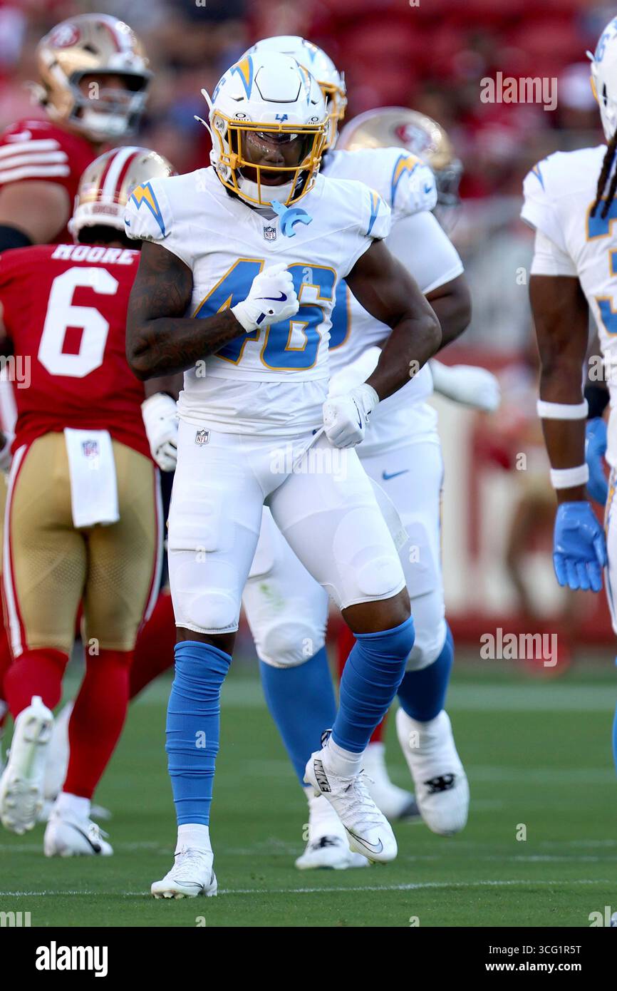 Los Angeles Chargers cornerback Nikko Reed (46) reacts after a play ...