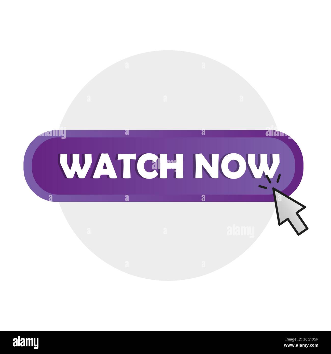 Watch now button. Mouse cursor pointer. Violet call to action. Vector ...