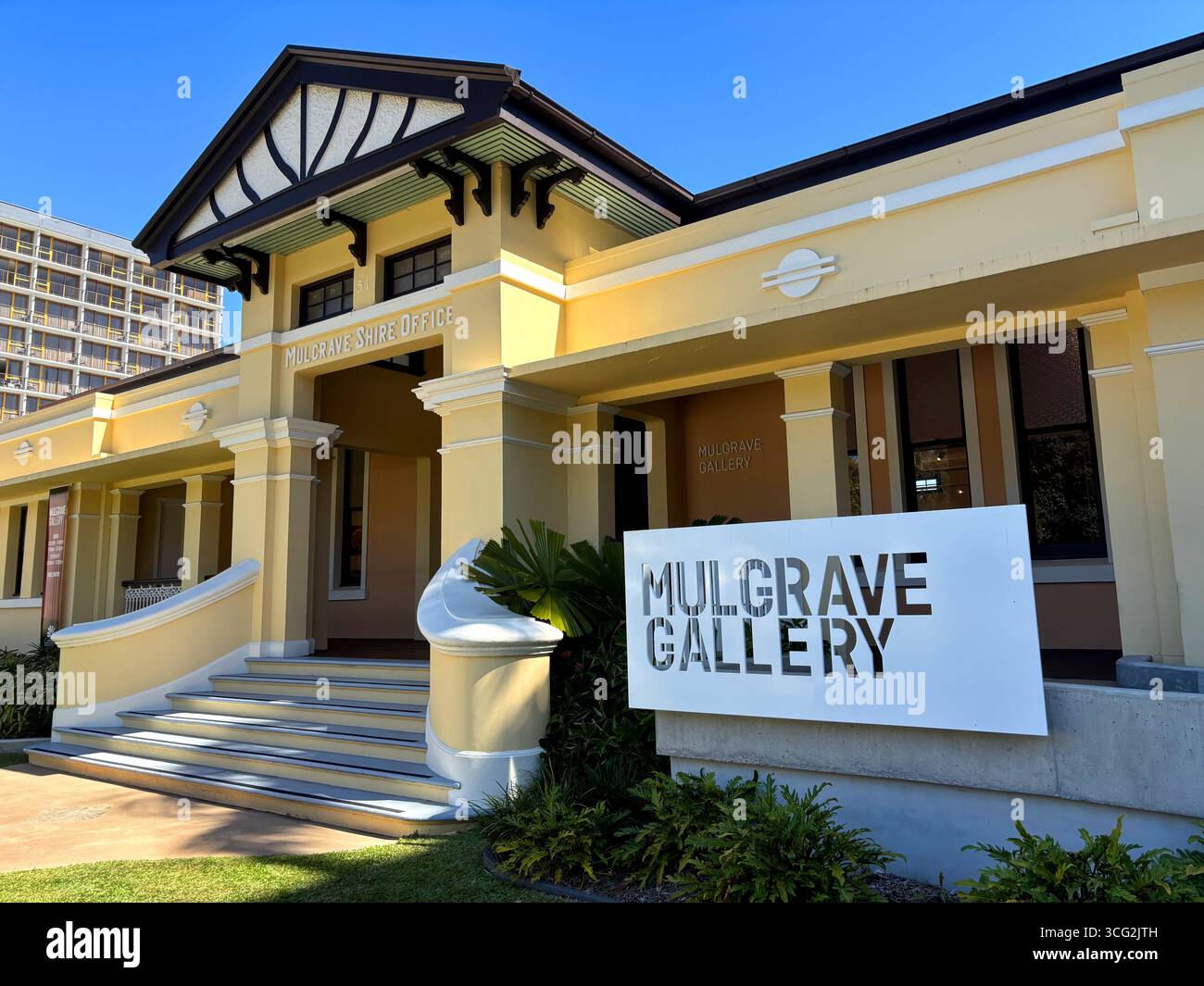 Mulgrave Gallery in the old Mulgrave Shire Council heritage building, The Esplanade, Cairns, Queensland, Australia. No PR - Smartphone Captured Stock Image