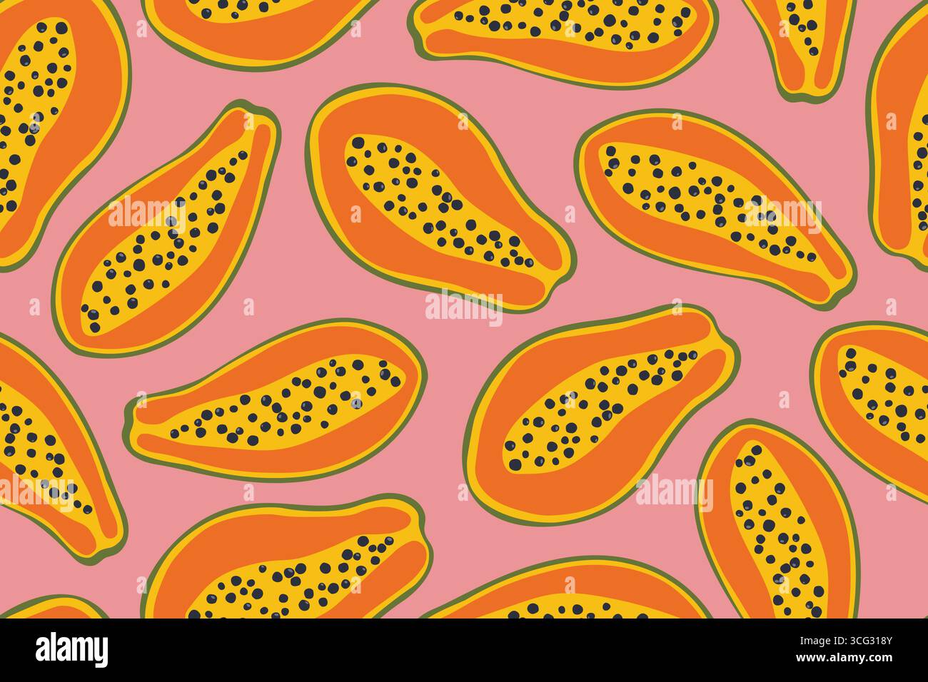 ripe papaya fruit seamless pattern, tropical background- vector illustration Stock Vector