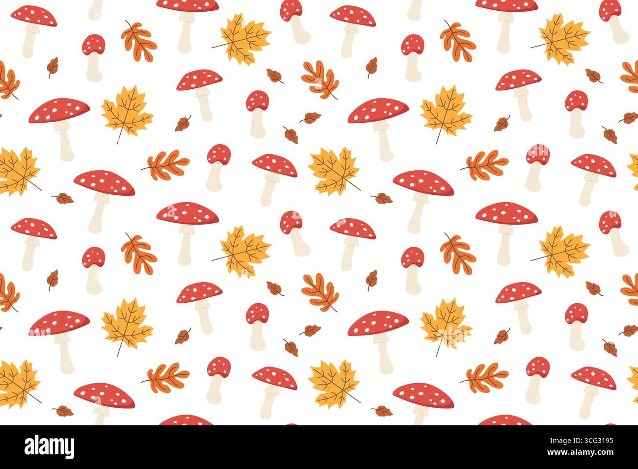 toadstools seamless pattern with colorful leaves, autumn, mushroom background- vector illustration Stock Vector