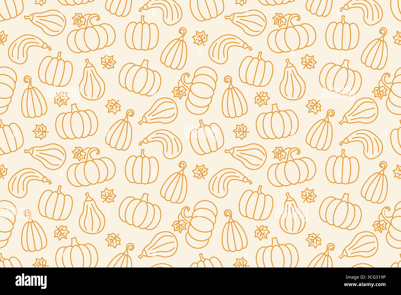 seamless pattern with different pumpkin; Halloween, autumn background - vector illustration Stock Vector