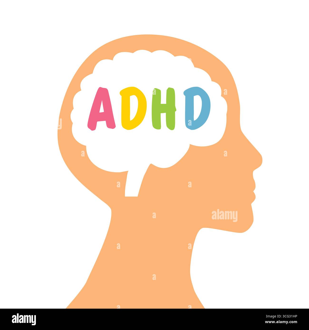 ADHD Attention Deficit Hyperactivity Disorder; mental health and psychology concept - vector illustration Stock Vector