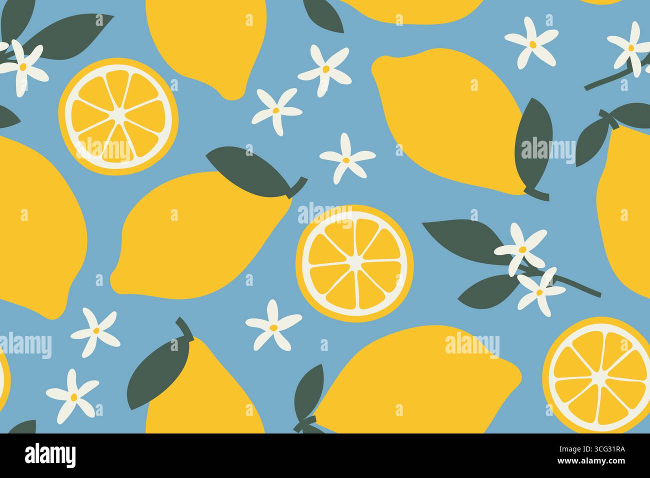 seamless summer pattern with lemon fruits - vector illustration Stock Vector