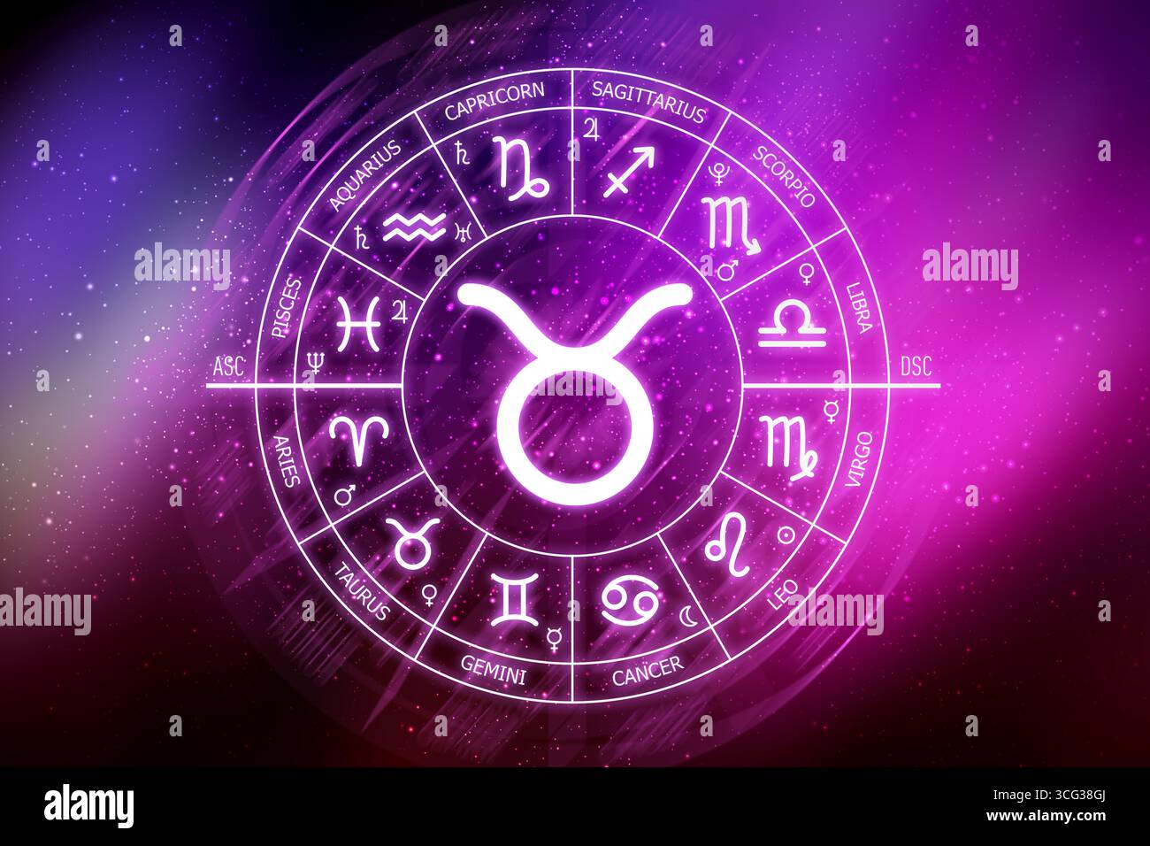 Taurus zodiac sign. Abstract night sky background. Taurus icon on blue ...