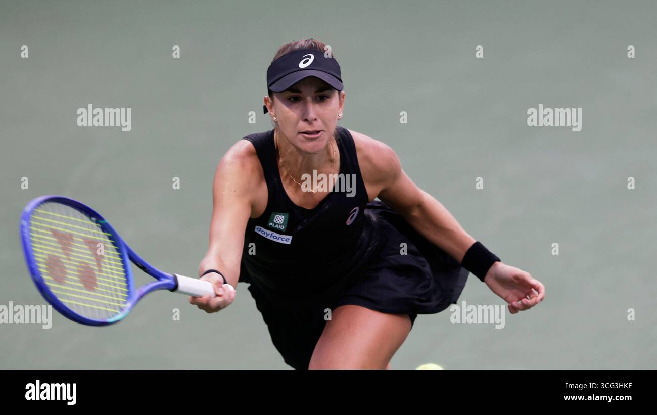 Belinda Bencic, of Switzerland, during the first round of the US Open ...