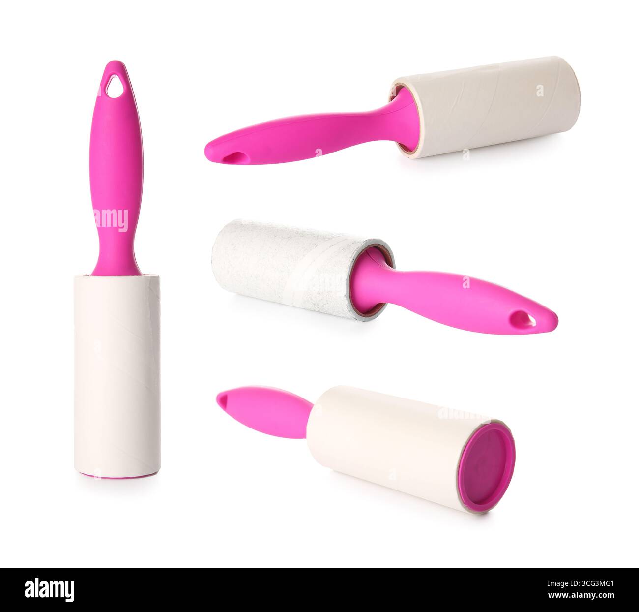 Collage of lint rollers on white background Stock Photo