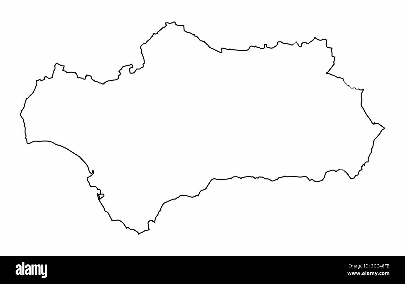 The Andalusia region, outline map isolated on white background, Spain Stock Vector