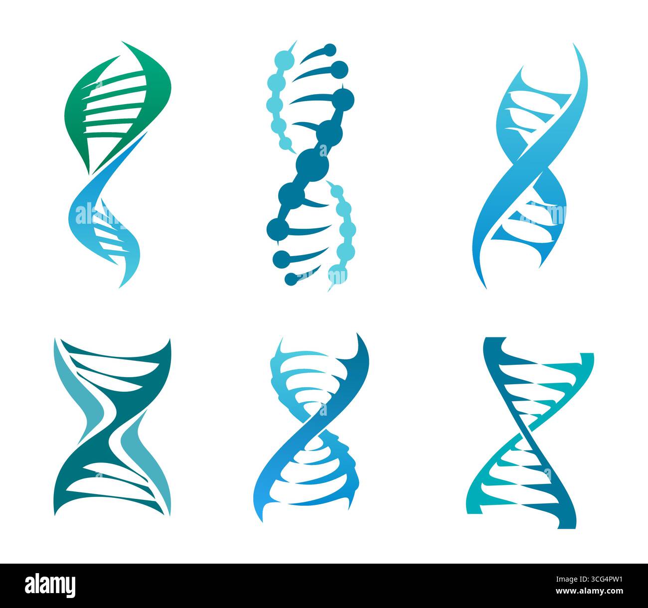 Dna helix icons, genome spiral symbols of science research, gene ...