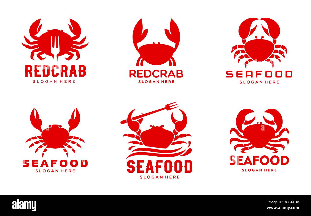 Crab seafood icons of sea food restaurant, shop or fish market. Vector ...