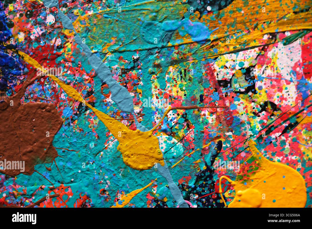 colorful splattered abstract paint texture Stock Photo