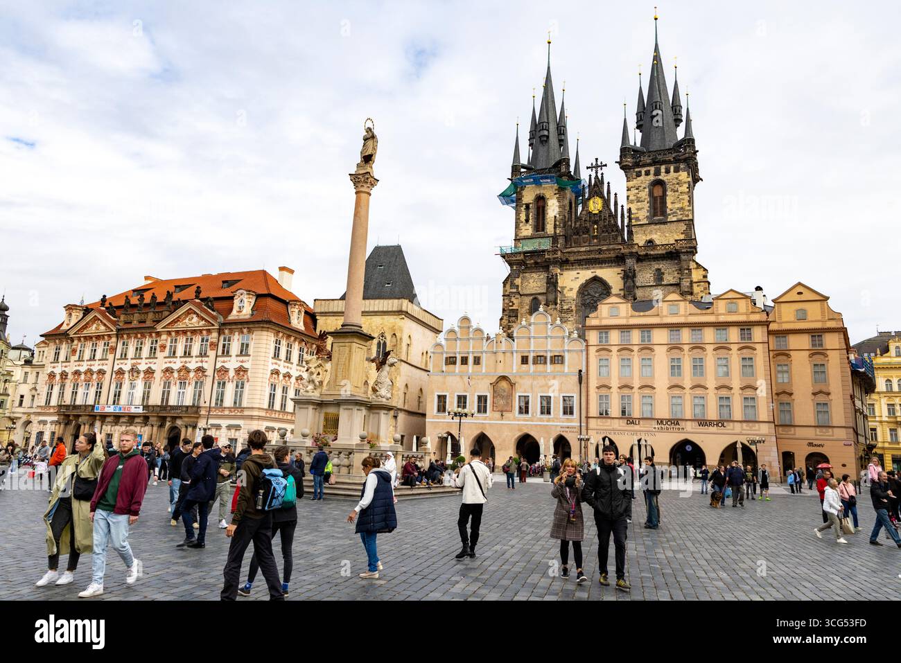 Prague,Czech Republic, old town square architecture, Marian column, church of our lady before tyn,visitors, public space square, facade, travel Stock Photo