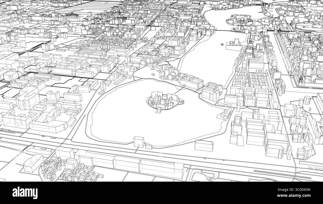 Intricate Cityscape Wireframe Stock Vector