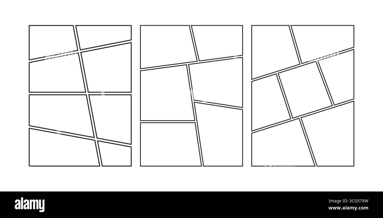 Set of collage grid manga comic storyboard layout panel blank template ...
