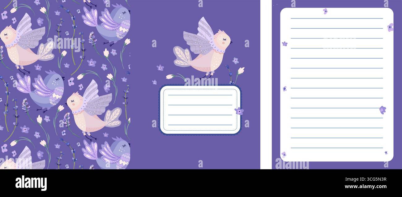 Notebook Sketchbook Copybook Cover Page Border Vector With Cute Birds ...