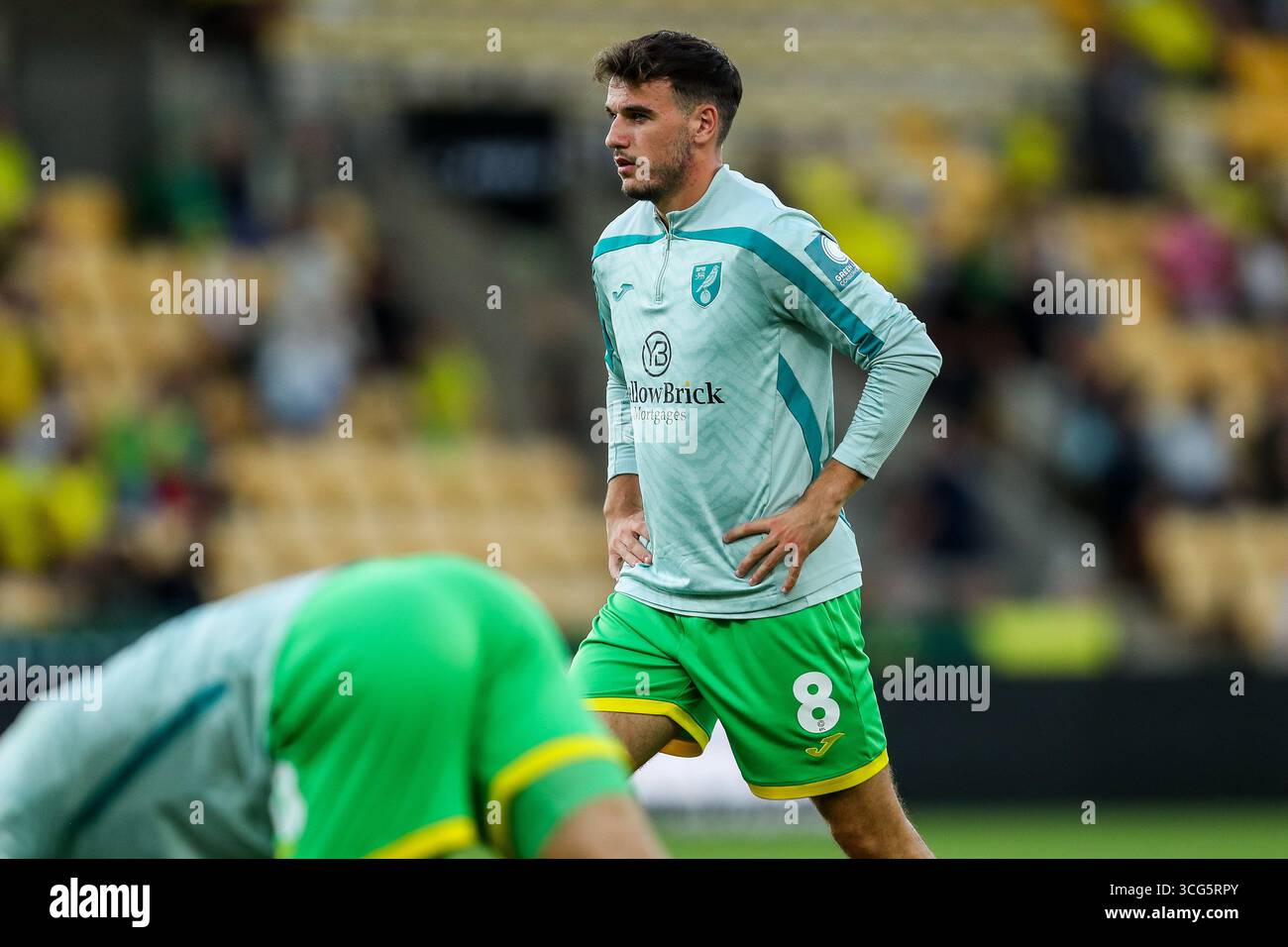 Liam Gibbs of Norwich City warms up prior to the Carabao Cup match ...