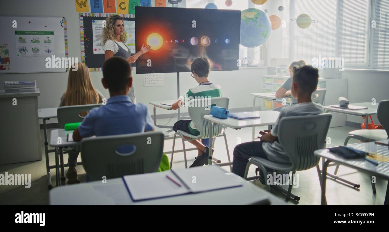 Elementary School Students Studying Basic Information About Solar ...