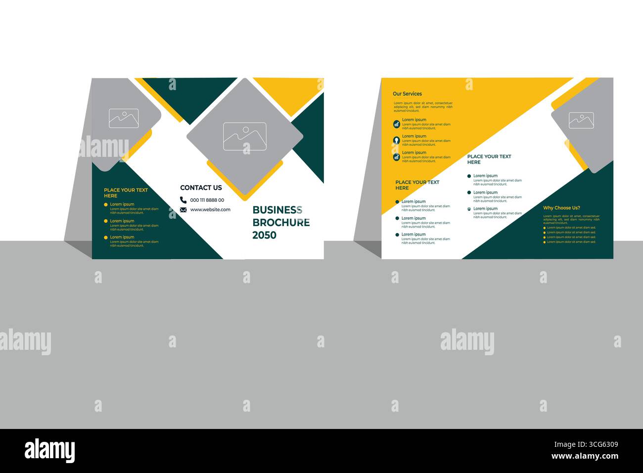 Brochure Business Template in Tri Fold Layout. Corporate Design Leaflet with replaceable image. Stock Vector