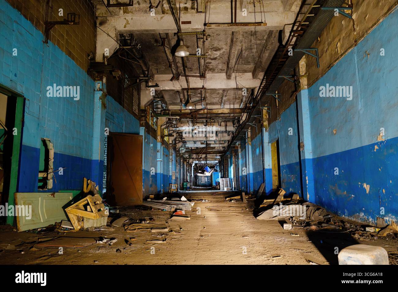 Inside destroyed office building. Consequences of attack concept. Stock Photo