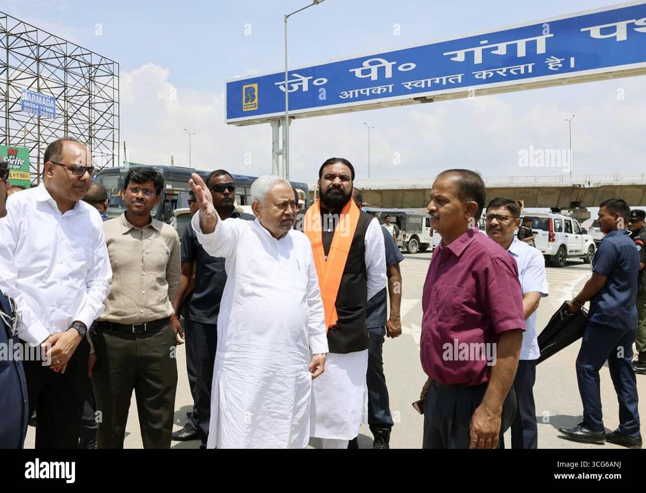 PATNA, INDIA - AUGUST 26: Bihar Chief Minister Nitish Kumar inspecting ...