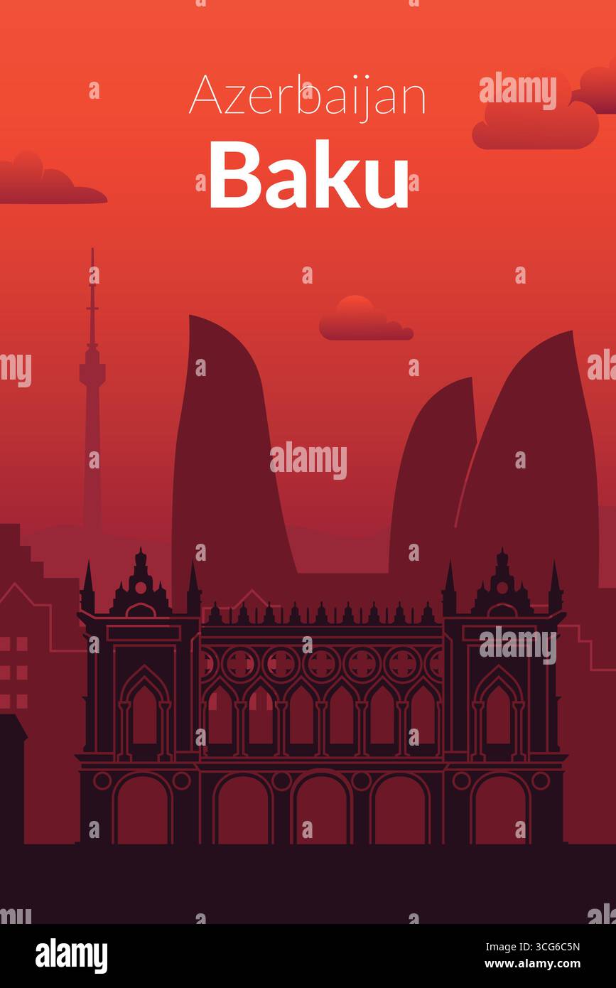 Baku, Azerbaijan An Engaging and Vibrant Cityscape Illustration Featuring Modern Architecture Stock Vector