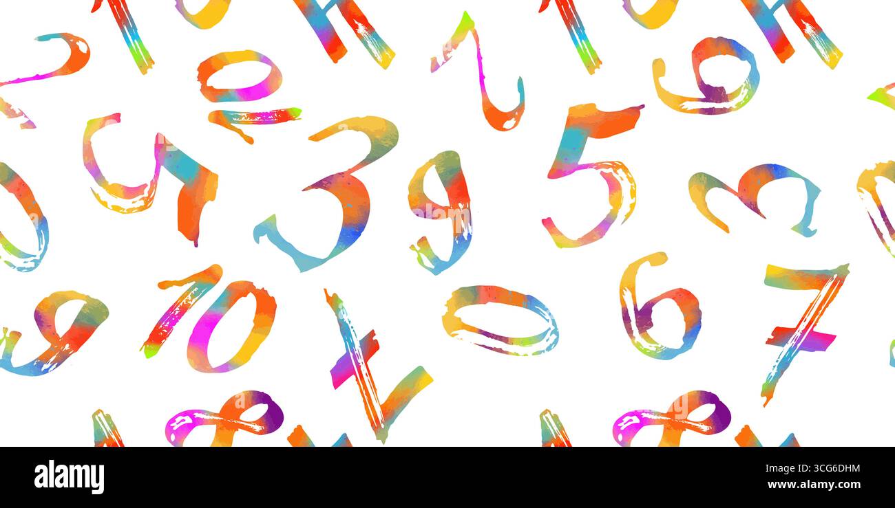 Grunge colored numbers vector seamless pattern. hand drawn. Not AI, Vector illustration Stock Vector