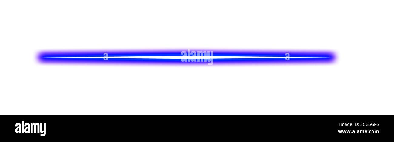 Single glowing blue neon light beam with soft flare on transparent background Stock Photo