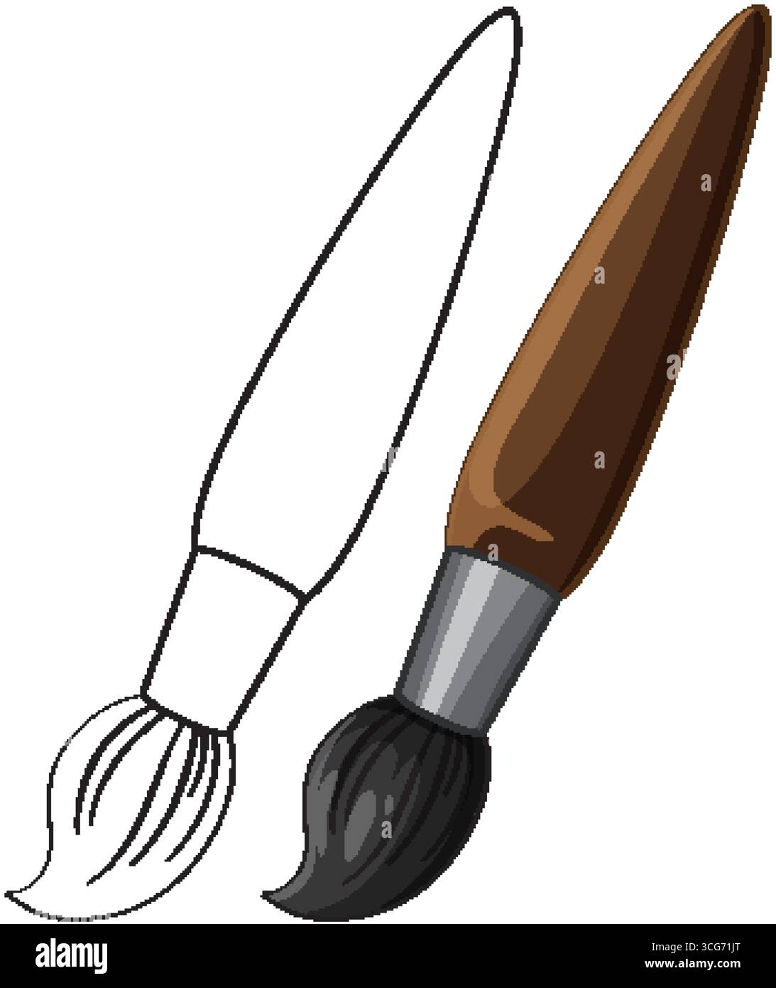 Two paintbrushes, one colored and one outlined, in clean vector style with simple shading Stock Vector