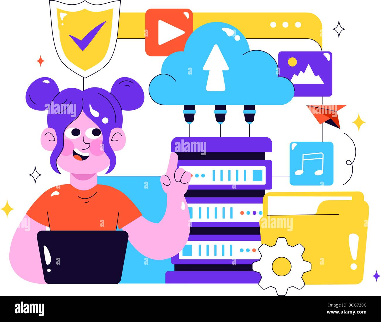 Cloud Storage Vector Illustration featuring Computing with Global ...