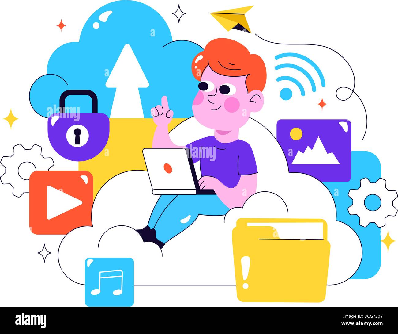 Cloud Storage Vector Illustration featuring Computing with Global ...