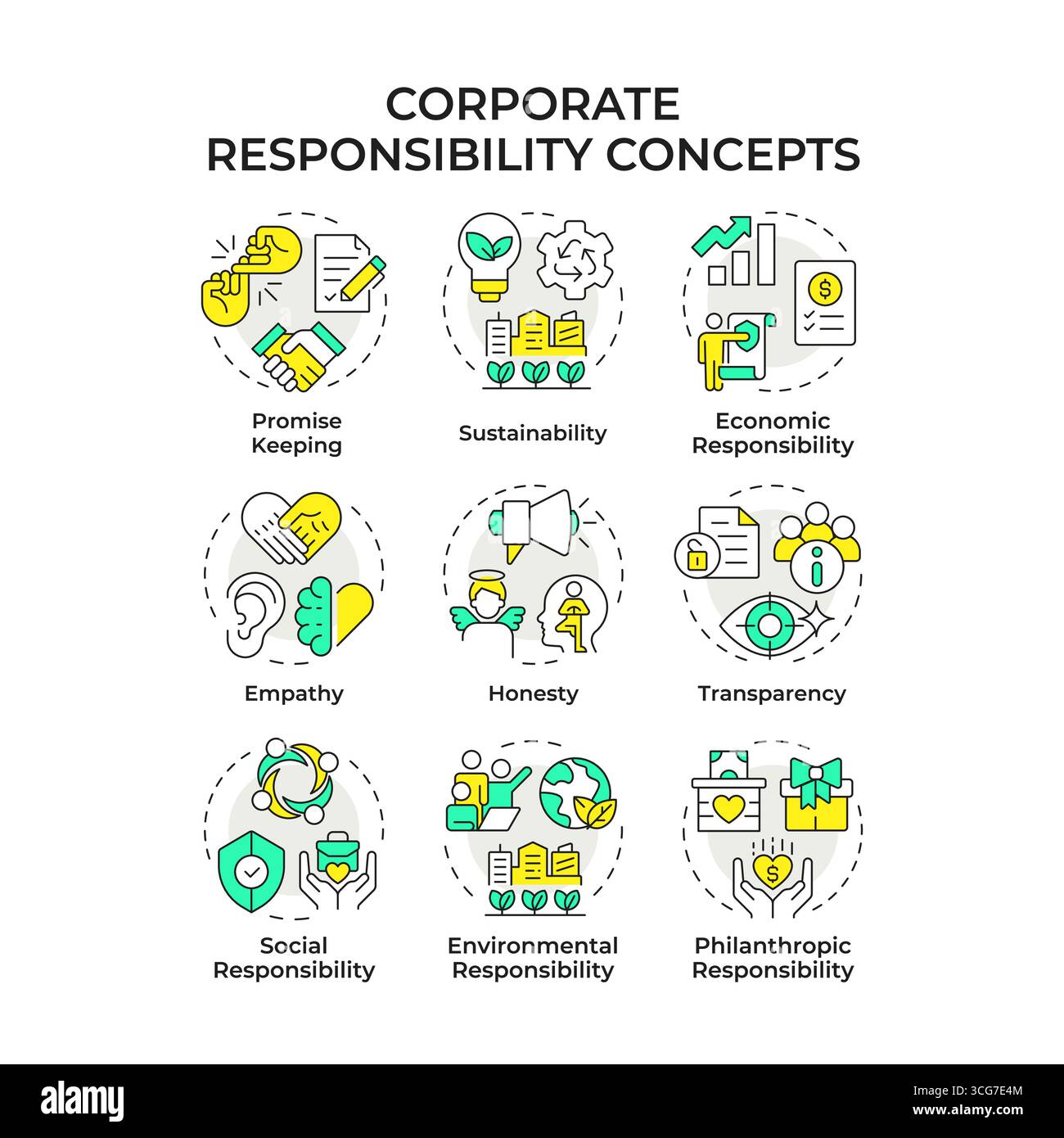 Corporate responsibility multi color concept icons Stock Vector