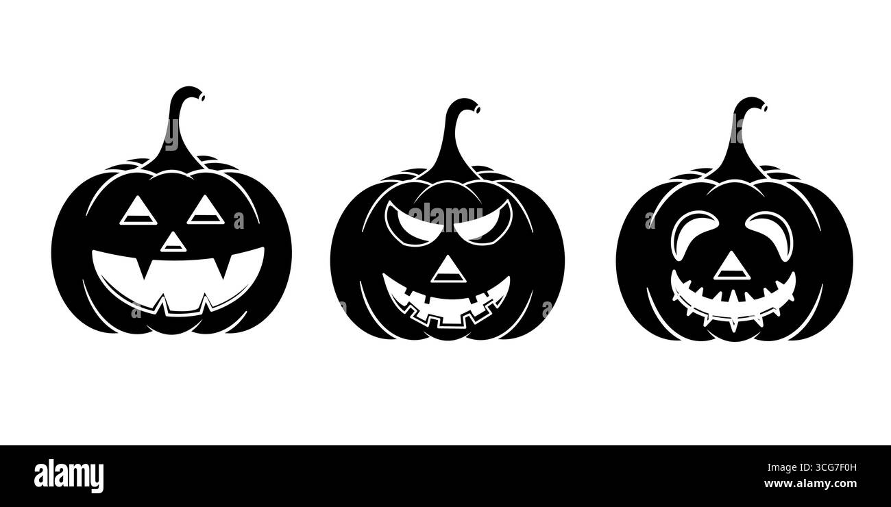 Collection Jack o lanterns Three Halloween Pumpkin Faces Silhouette ...