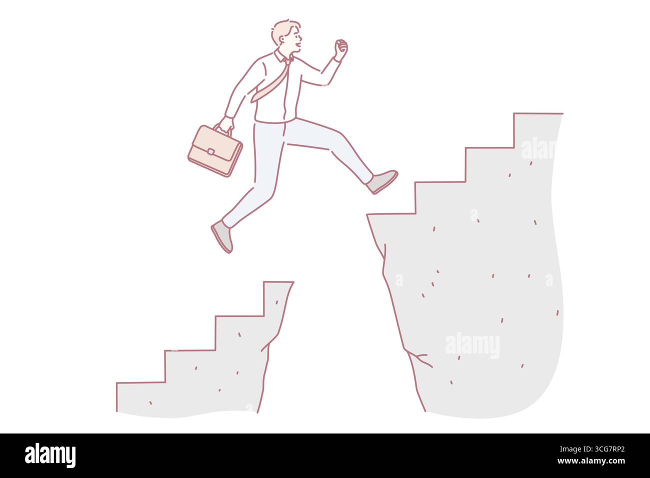 Business challenge and success concept. Young confident Businessman cartoon character Jumping over abyss for development and success in job vector illustration Stock Vector
