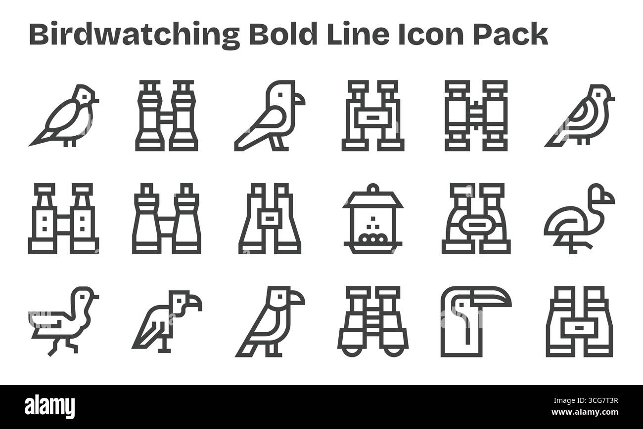 Explore 18 Bold Line-style vector icons inspired by Birdwatching. Perfect for web and app interfaces. Stock Vector
