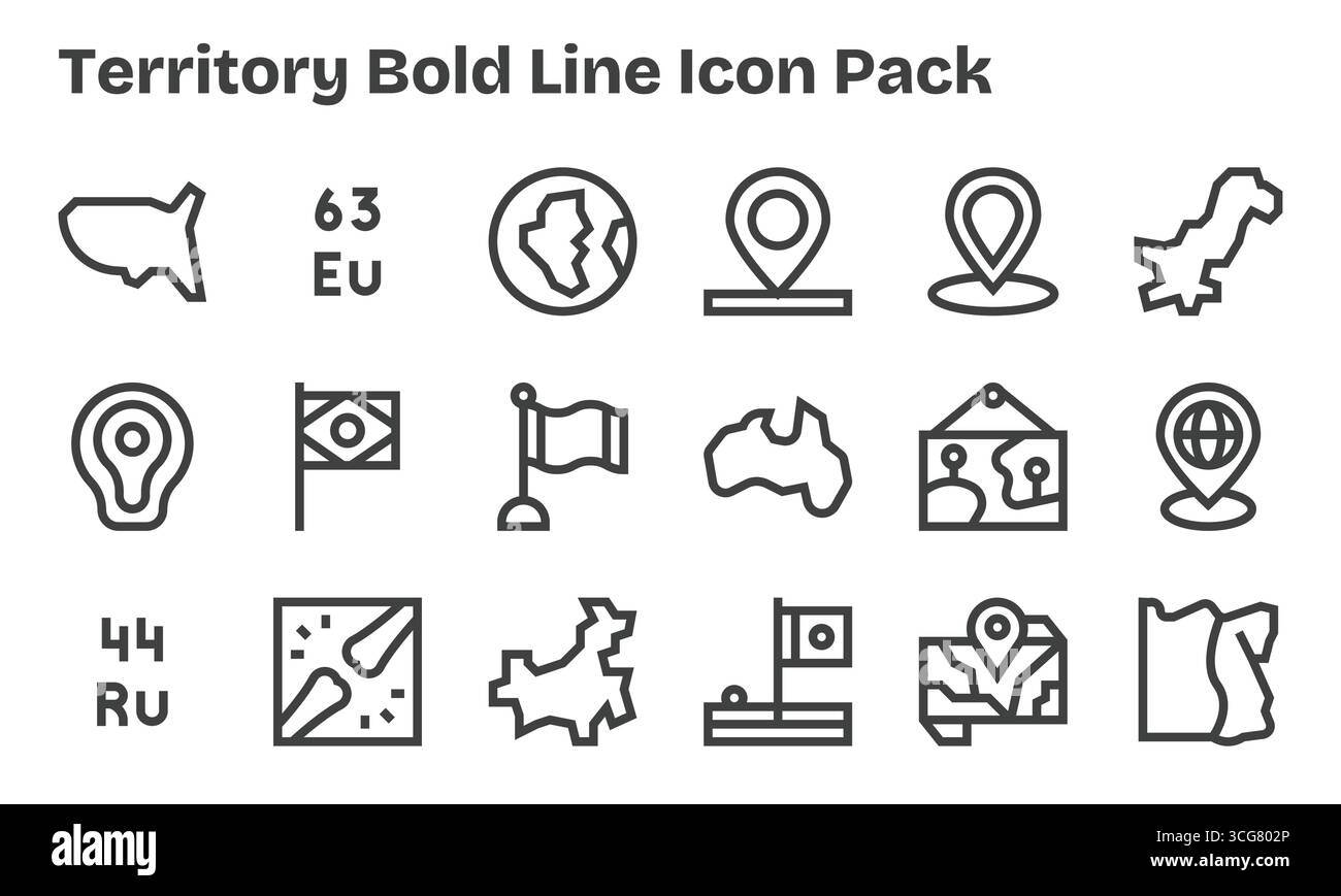 Vector pack with 18 Bold Line icons inspired by Territory, ideal for ...