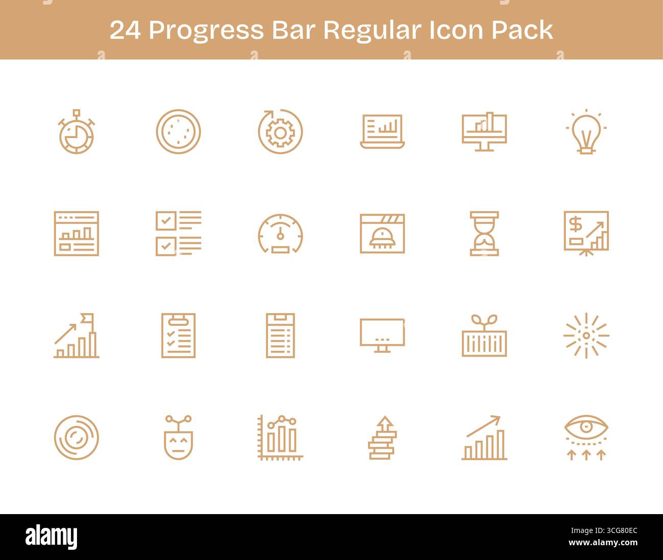This set of 24 Regular Outline icons captures Progress Bar themes ...