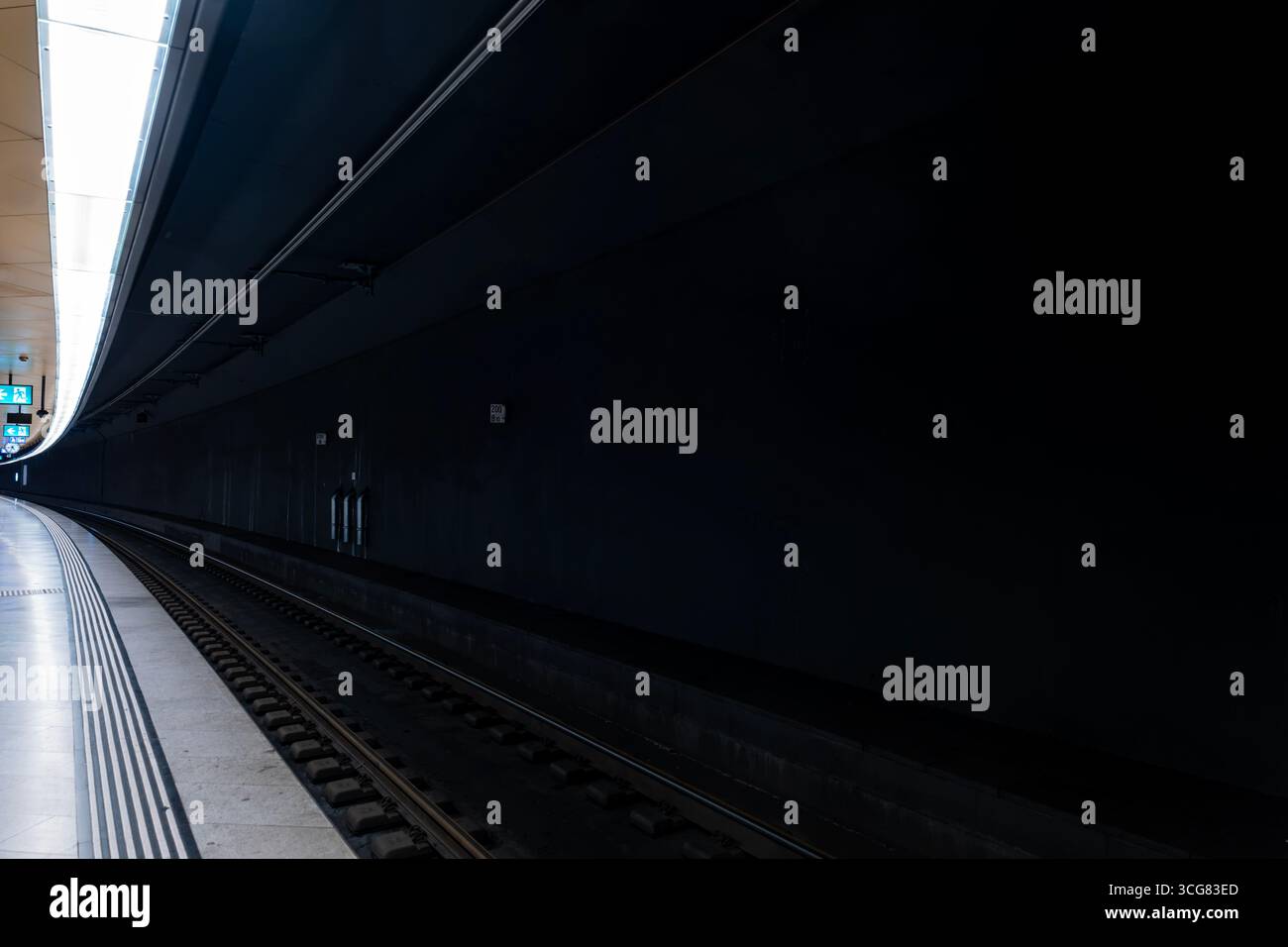 Underground Railway Station Platform and Tunnel in City of Zurich, Zurich Canton, Switzerland. Stock Photo