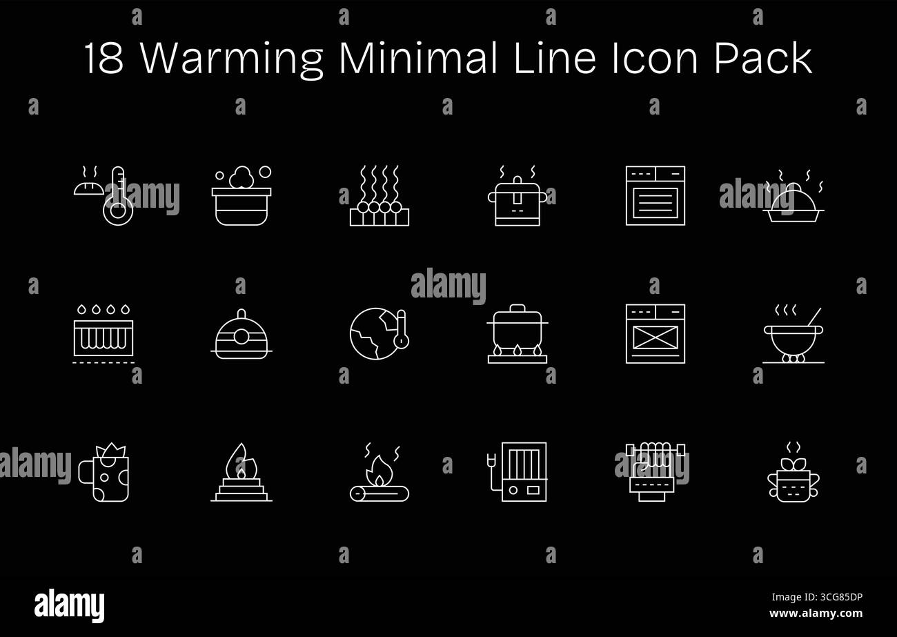 Explore 18 Minimal Line-style vector icons inspired by Warming. Perfect for web and app interfaces. Stock Vector