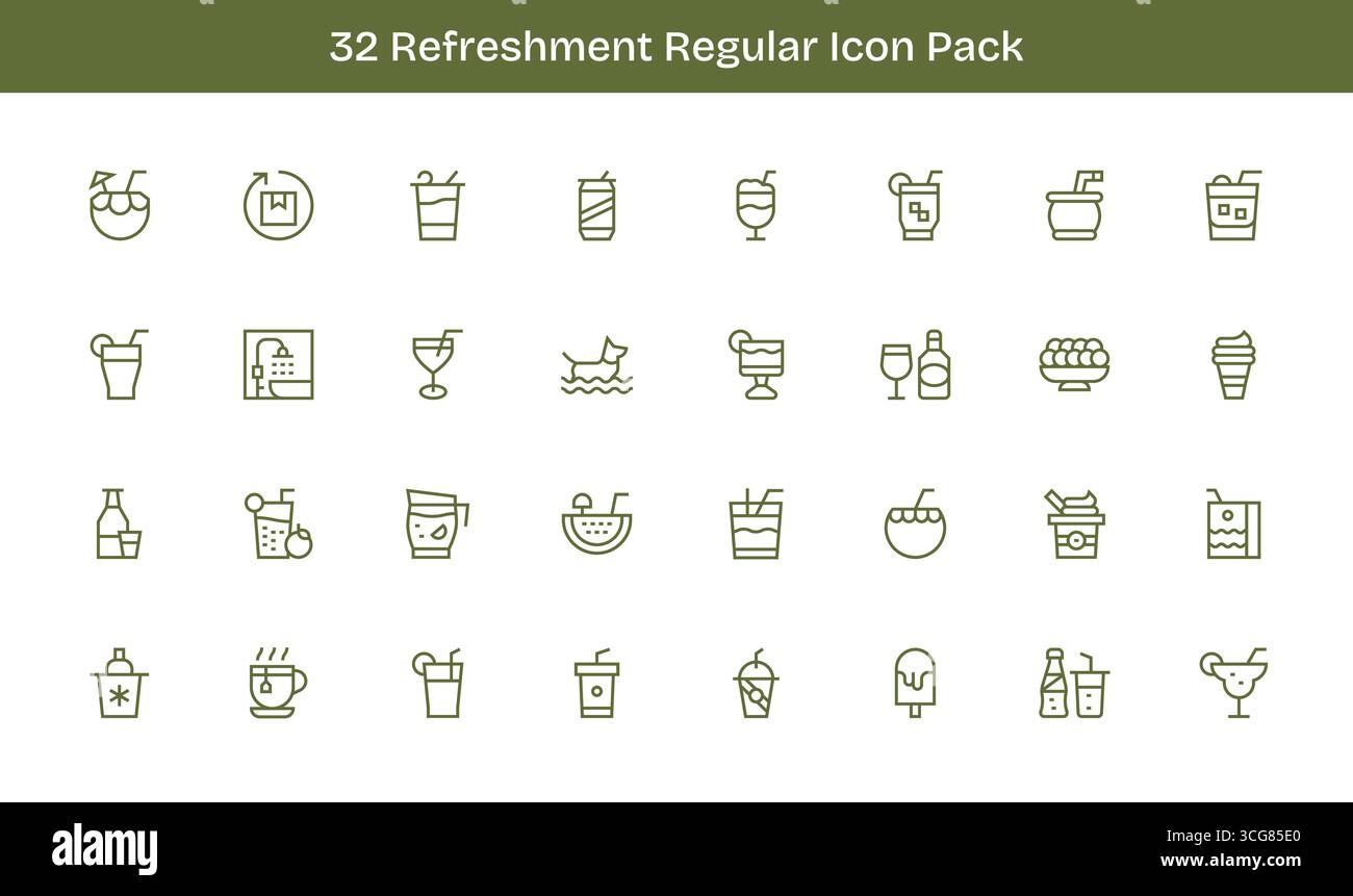 This set of 32 Regular Line icons captures Refreshment themes, perfect ...