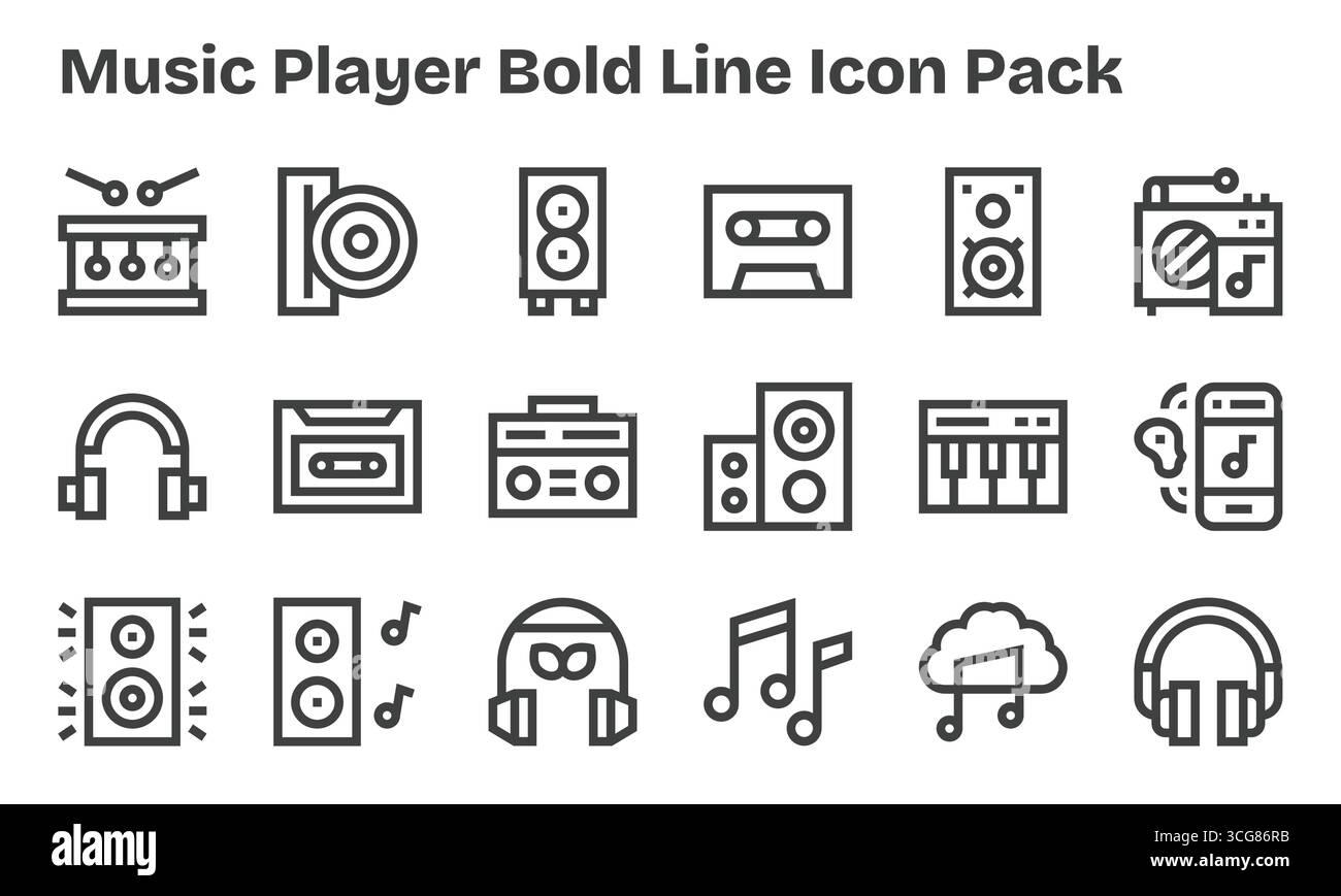 Professionally designed 18 icons in Bold Line style, capturing the essence of Music Player for UI design. Stock Vector
