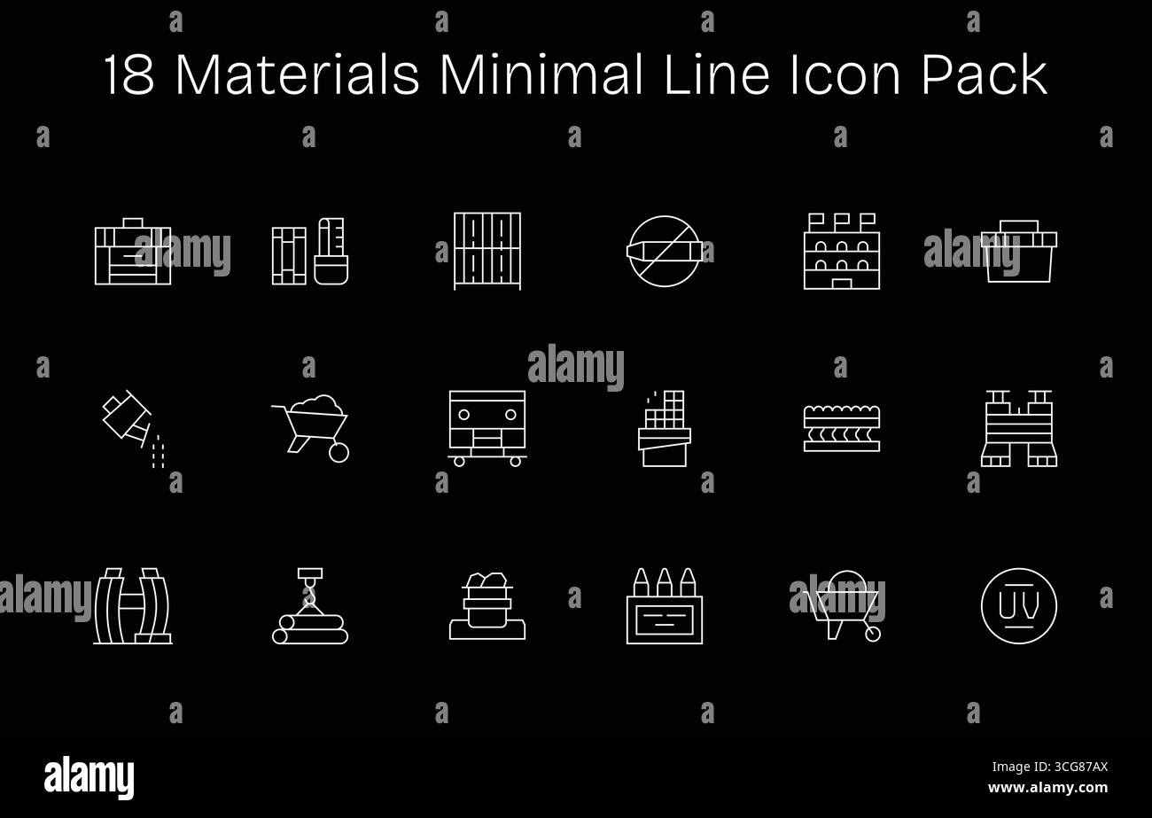 Collection of 18 Minimal Line-style vector icons for Materials ...