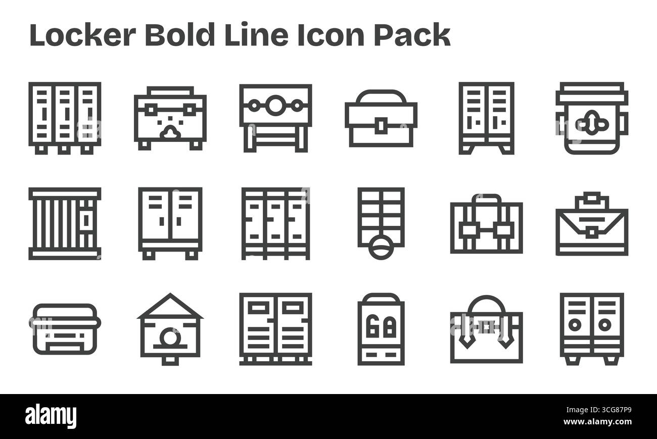 Professionally designed 18 icons in Bold Line style, capturing the essence of Locker for UI design. Stock Vector