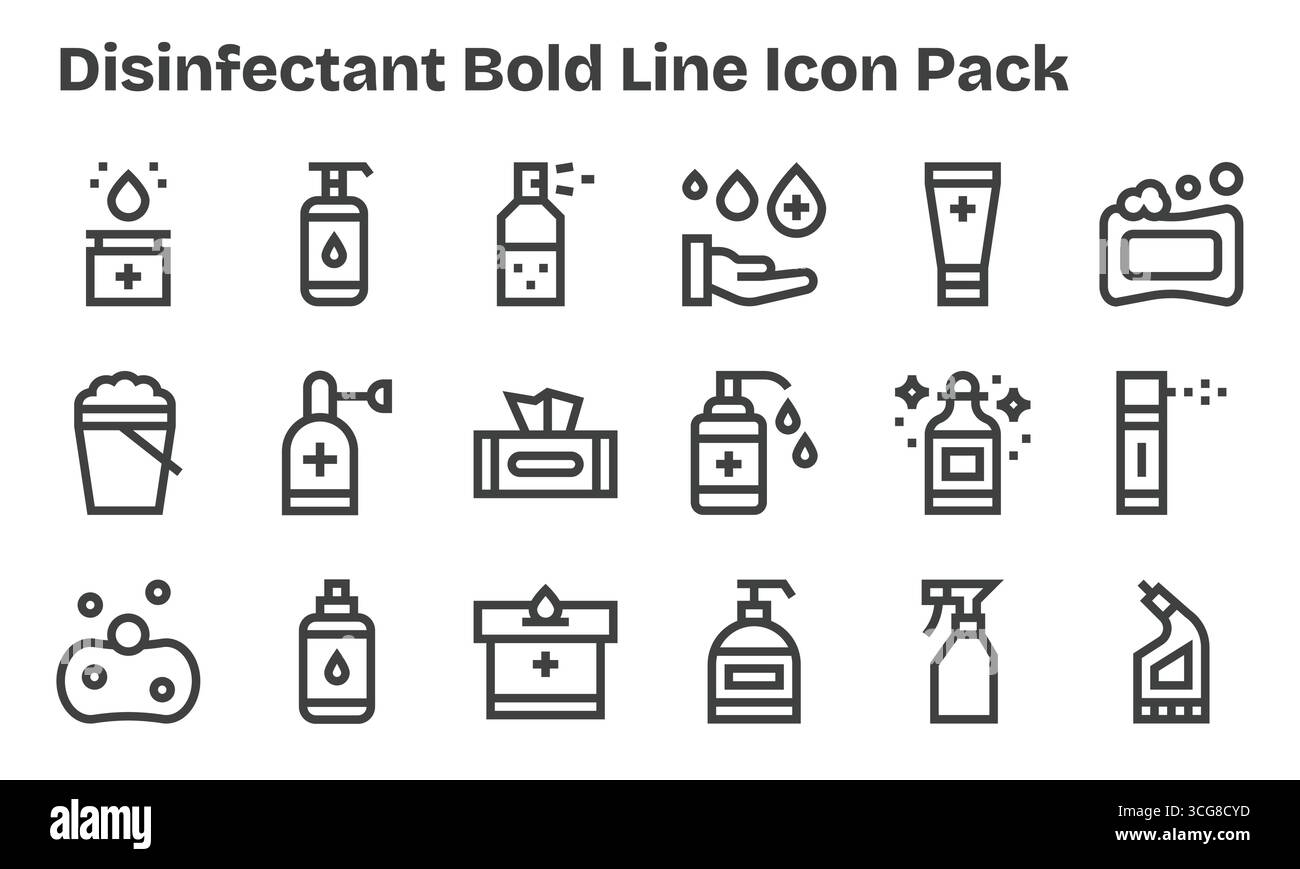 Discover a set of 18 Bold Line icons crafted for the Disinfectant theme ...
