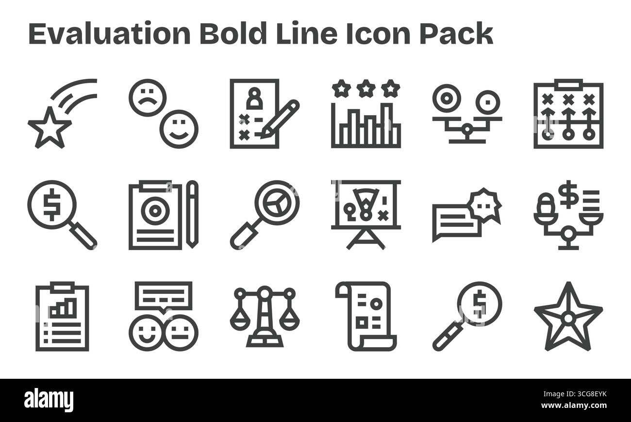 Curated pack of 18 vector icons in Bold Line design, centered around Evaluation concepts. Stock Vector