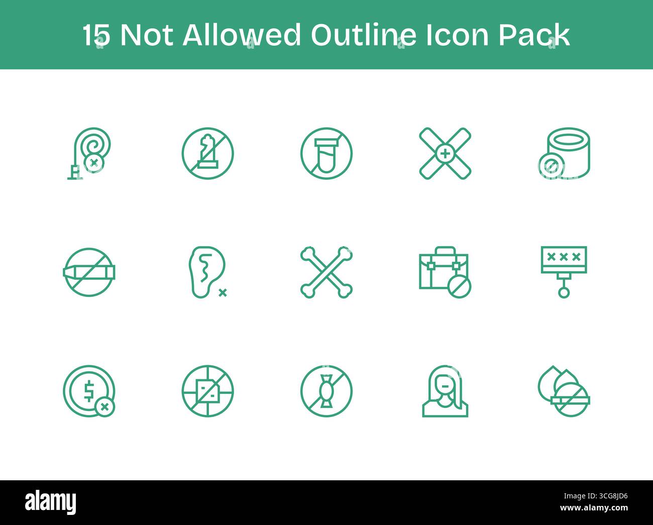 Vector pack with 15 Outline icons inspired by Not Allowed, ideal for ...