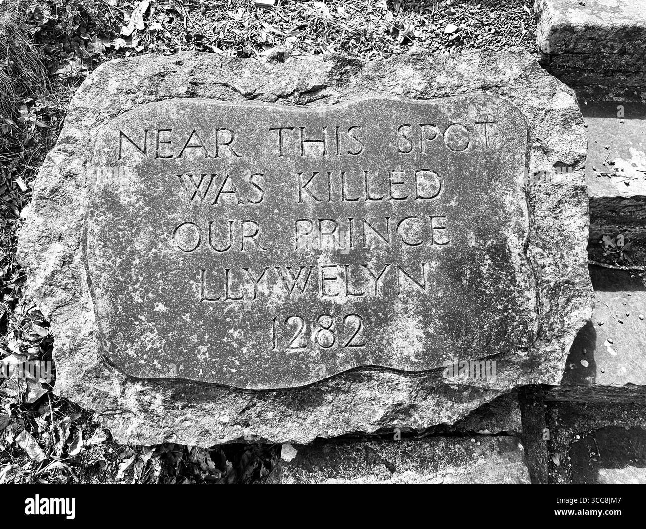 Memorial to Llywelyn ap Gruffudd, prince of Gwynedd, also known as Llewelyn the Last or Llywelyn Ein Llyw Olaf in Cilmery, Wales - Smartphone Captured Stock Image