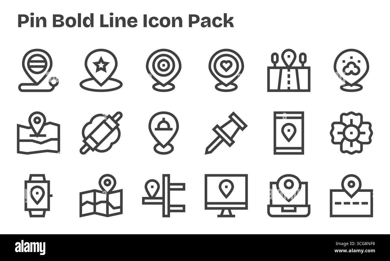 This Pin icon pack includes 18 Bold Line vectors, perfect for enhancing ...